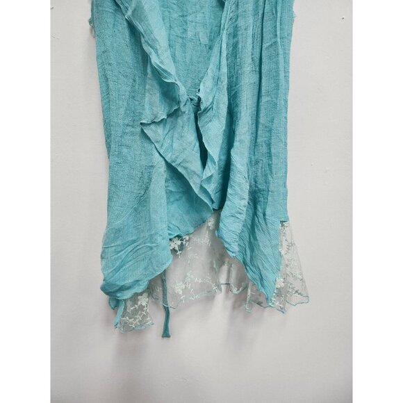 Simply Irresistible Womens Tie Front Ruffle Vest Sz 1X Turquoise Fairycore BOHO - Picture 3 of 10